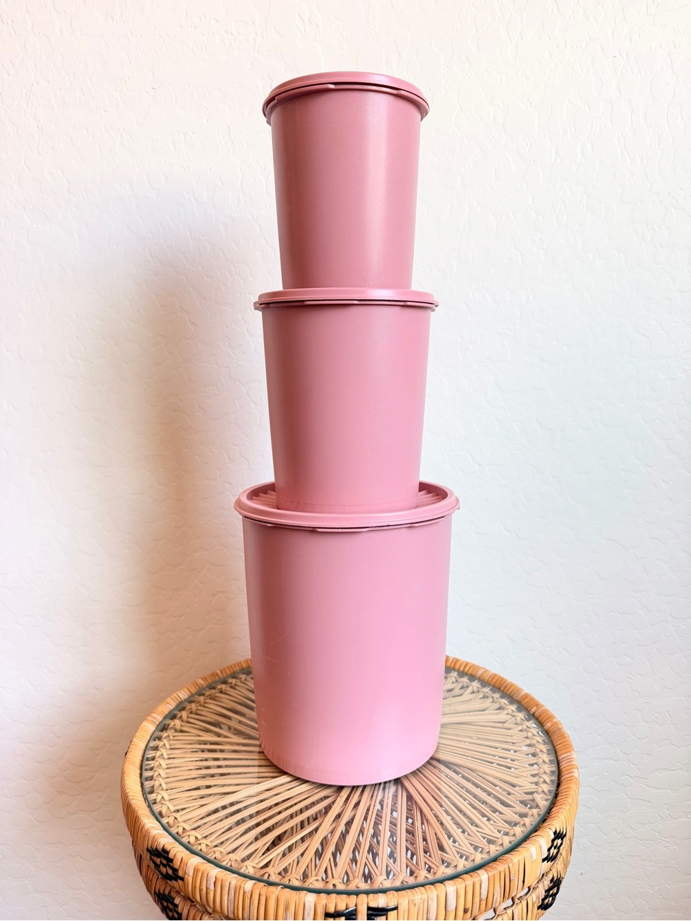 Vintage Pink Tupperware Servalier Canister Set